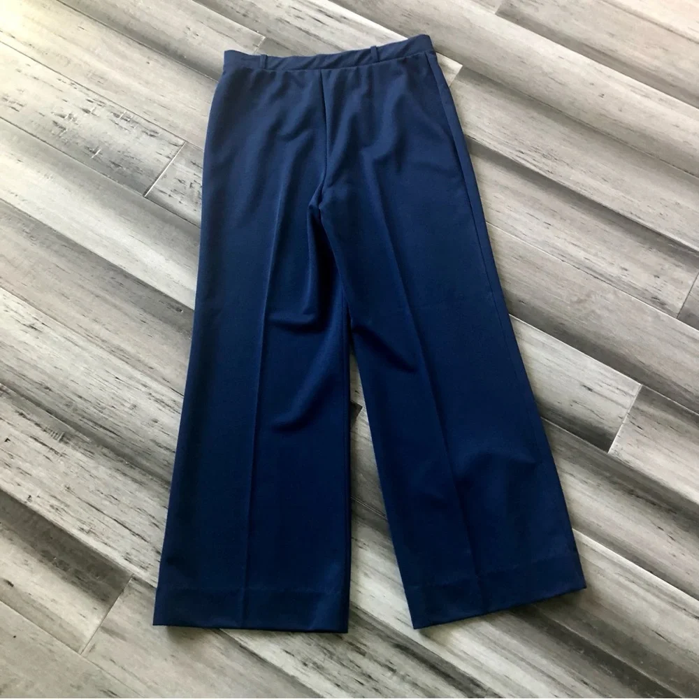 Vintage 70’s Appia Nautical Navy High Rise Pleated Wide Leg Pants w/ Belt - Picture 10 of 10